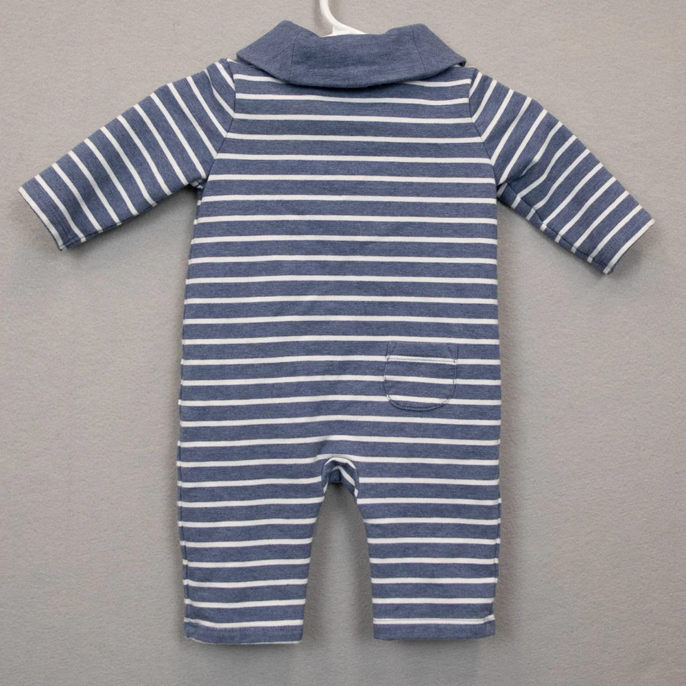 Baby Janie and Jack blue white striped shawl collar one piece romper-0-3M